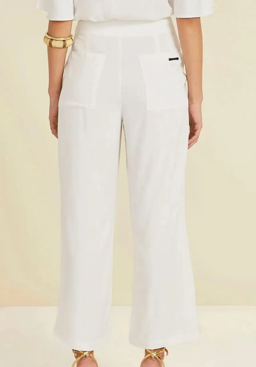 Calça Reta Detalhe Galão Off White