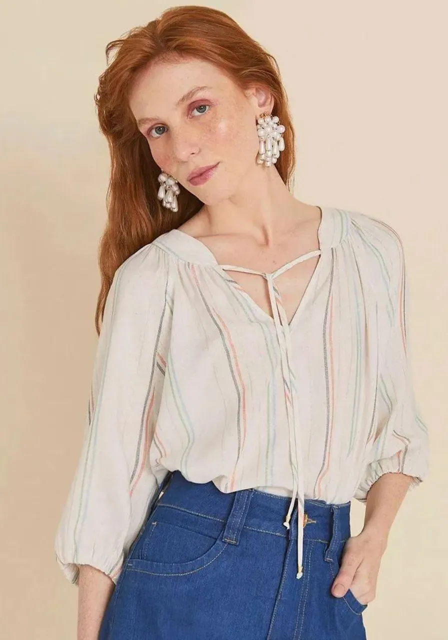 Camisa Manga Curta Com Amarração