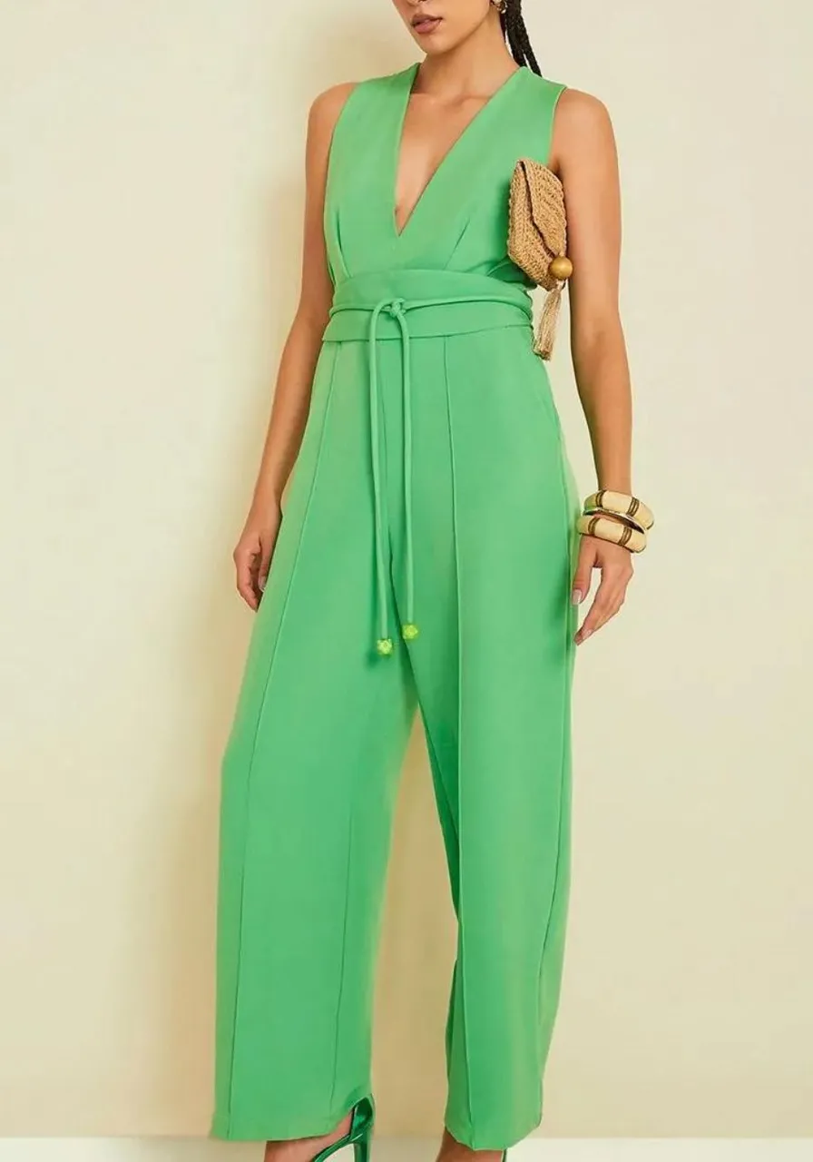 Macacão Reto com Faixa Verde