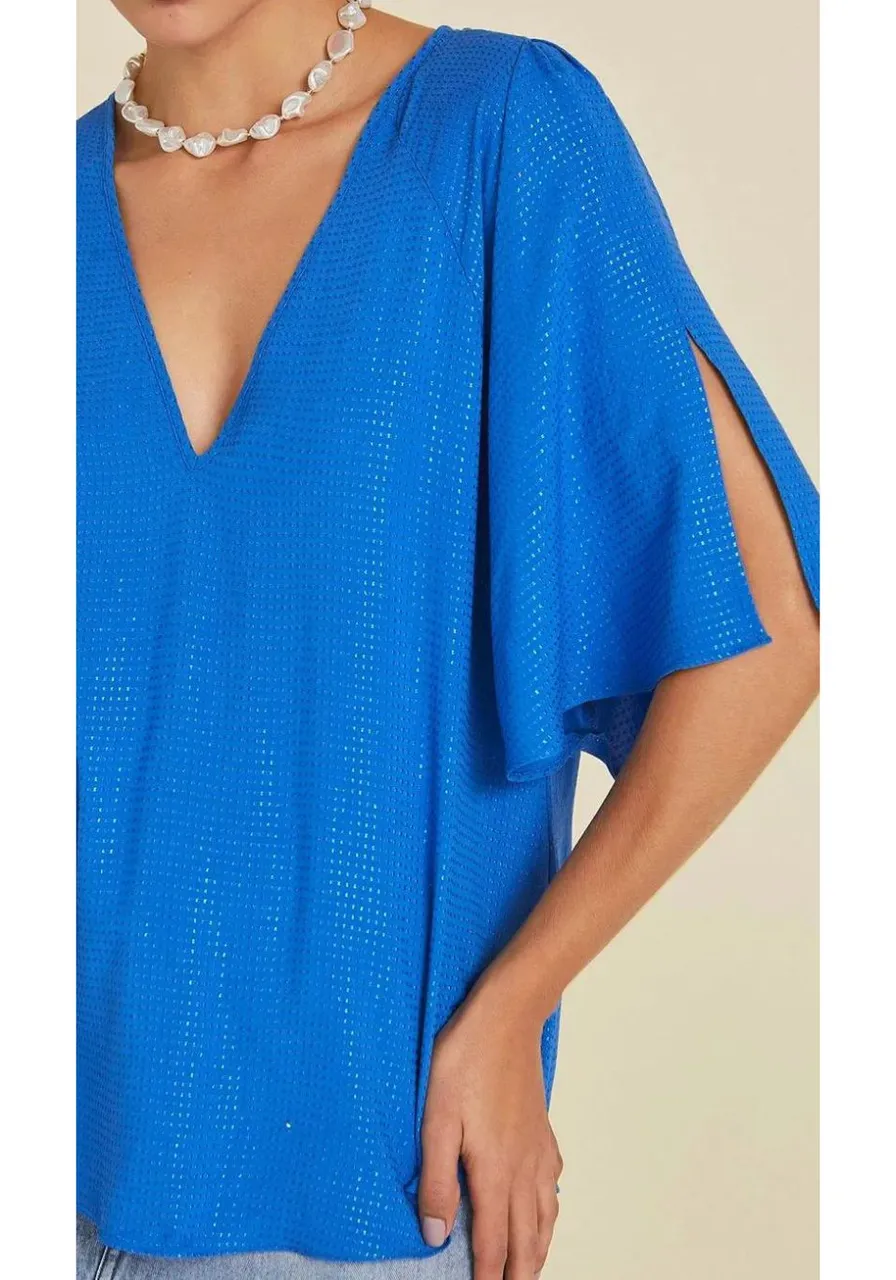 Blusa Ampla Decote V Manga Com Abertura