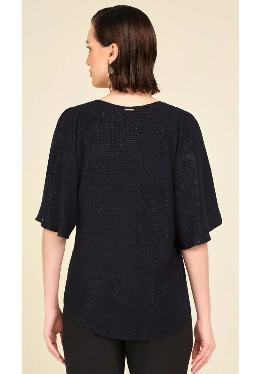 Blusa Ampla Decote V Manga Com Abertura Preto