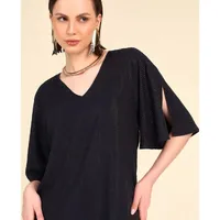 Blusa Ampla Decote V Manga Com Abertura Preto - imagem 2