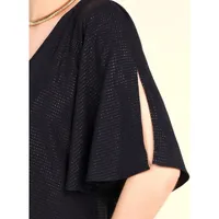 Blusa Ampla Decote V Manga Com Abertura Preto - imagem 3