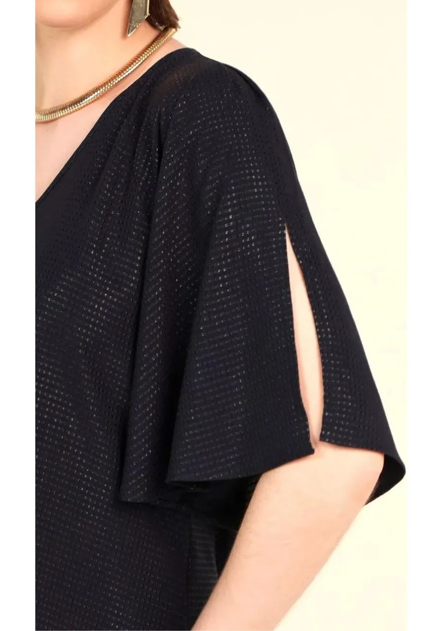 Blusa Ampla Decote V Manga Com Abertura Preto