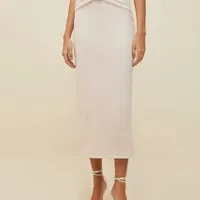 Saia Morena Rosa Midi Reta Detalhe Bege - imagem 1