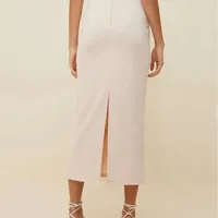 Saia Morena Rosa Midi Reta Detalhe Bege - imagem 2