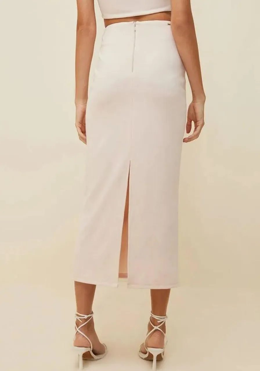 Saia Morena Rosa Midi Reta Detalhe Bege