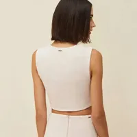 Top Morena Rosa Reto Sem Manga Detalhe Alça Bege - imagem 2