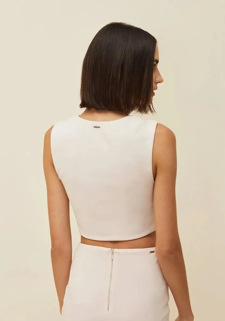 Top Morena Rosa Reto Sem Manga Detalhe Alça Bege