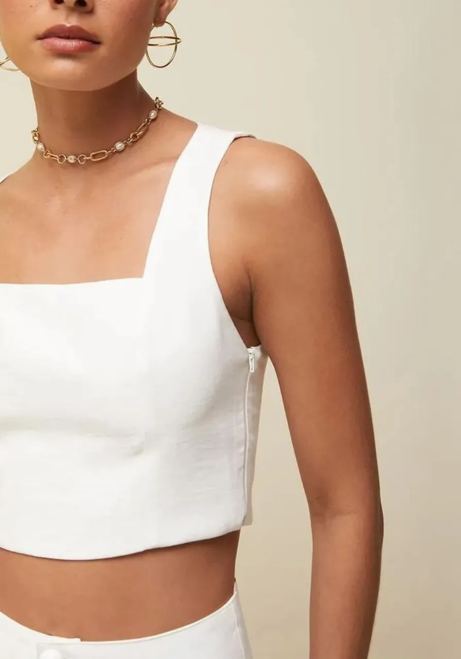 Blusa Decote Quadrado Detalhe Zíper Off White