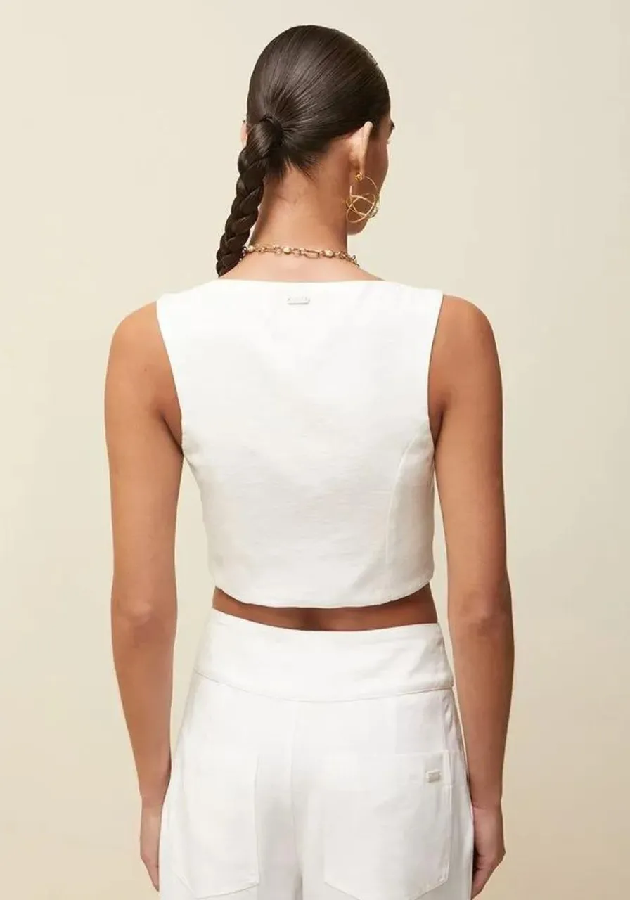 Blusa Decote Quadrado Detalhe Zíper Off White