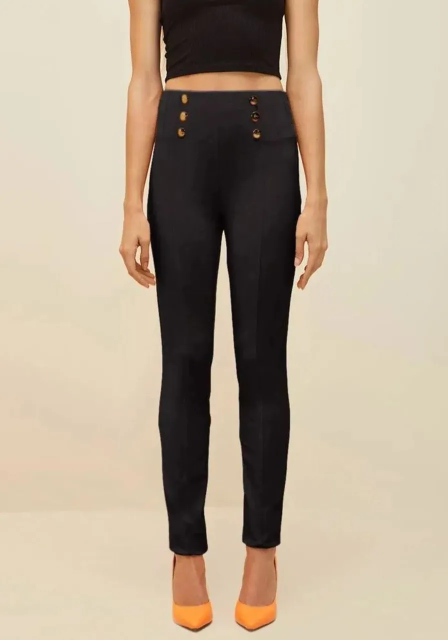 Calça Morena Rosa Skinny Cós Alto Com Rebite Preto