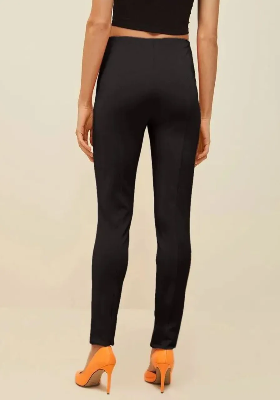 Calça Morena Rosa Skinny Cós Alto Com Rebite Preto