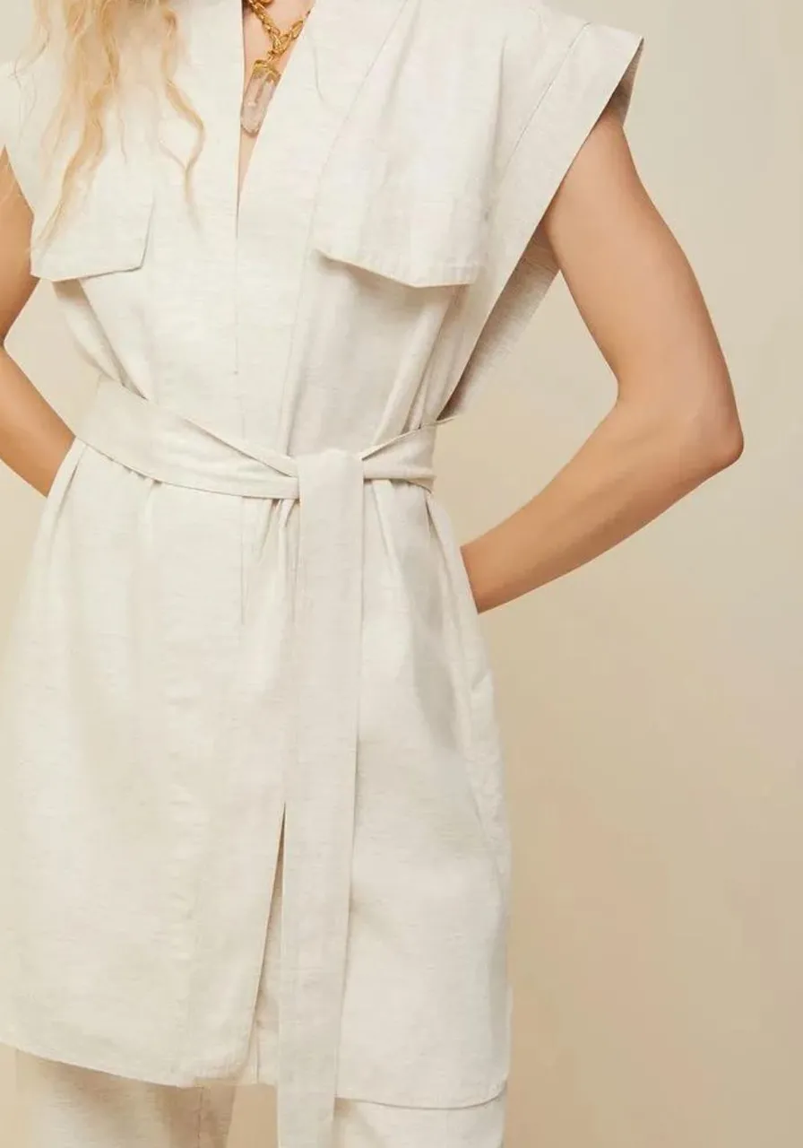 Colete Morena Rosa Alongado Com Faixa Bege