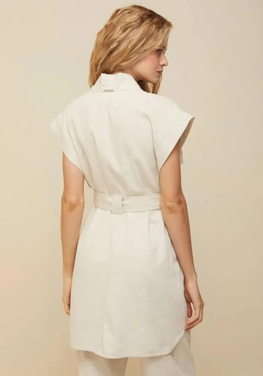 Colete Morena Rosa Alongado Com Faixa Bege