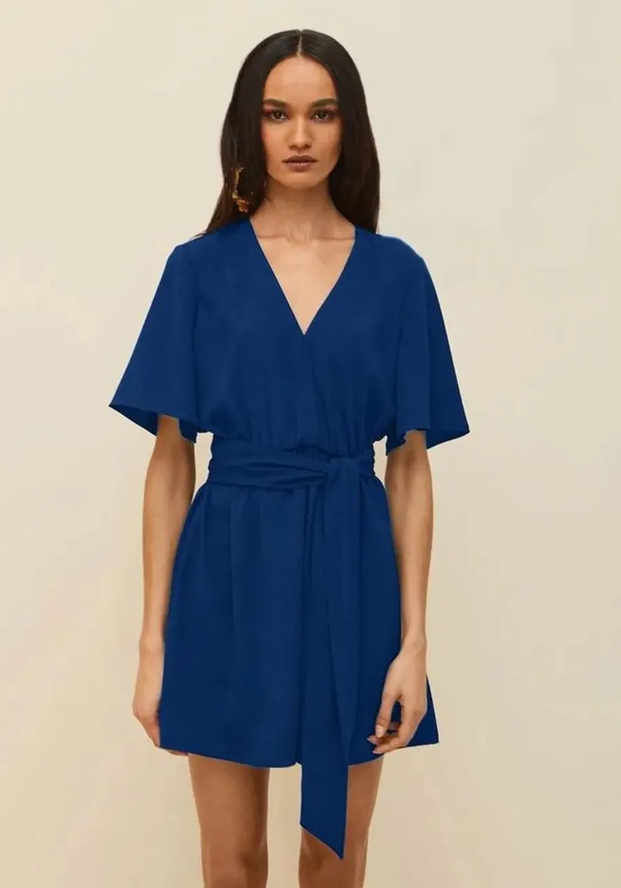 Vestido Morena Rosa Curto Decote V Azul