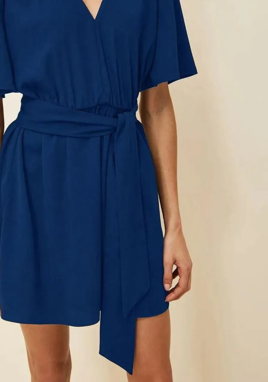 Vestido Morena Rosa Curto Decote V Azul