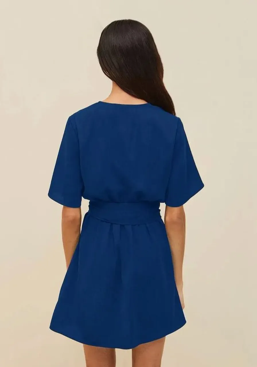 Vestido Morena Rosa Curto Decote V Azul