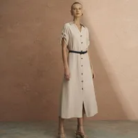 Vestido Midi Com Cinto Bege - imagem 3