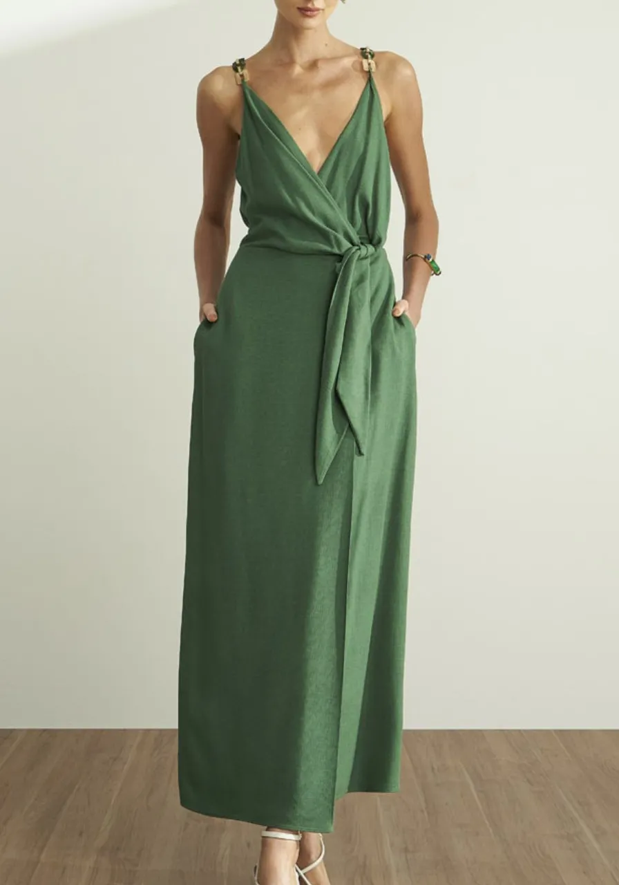 Vestido Midi Transpassado Verde