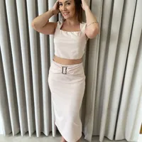 Top Morena Rosa Reto Sem Manga Detalhe Alça Bege - imagem 5