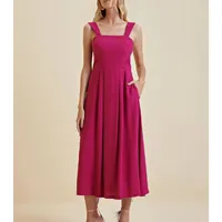Vestido Morena Rosa Midi Decote Quadrado - imagem 1