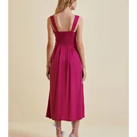 Vestido Morena Rosa Midi Decote Quadrado - imagem 2