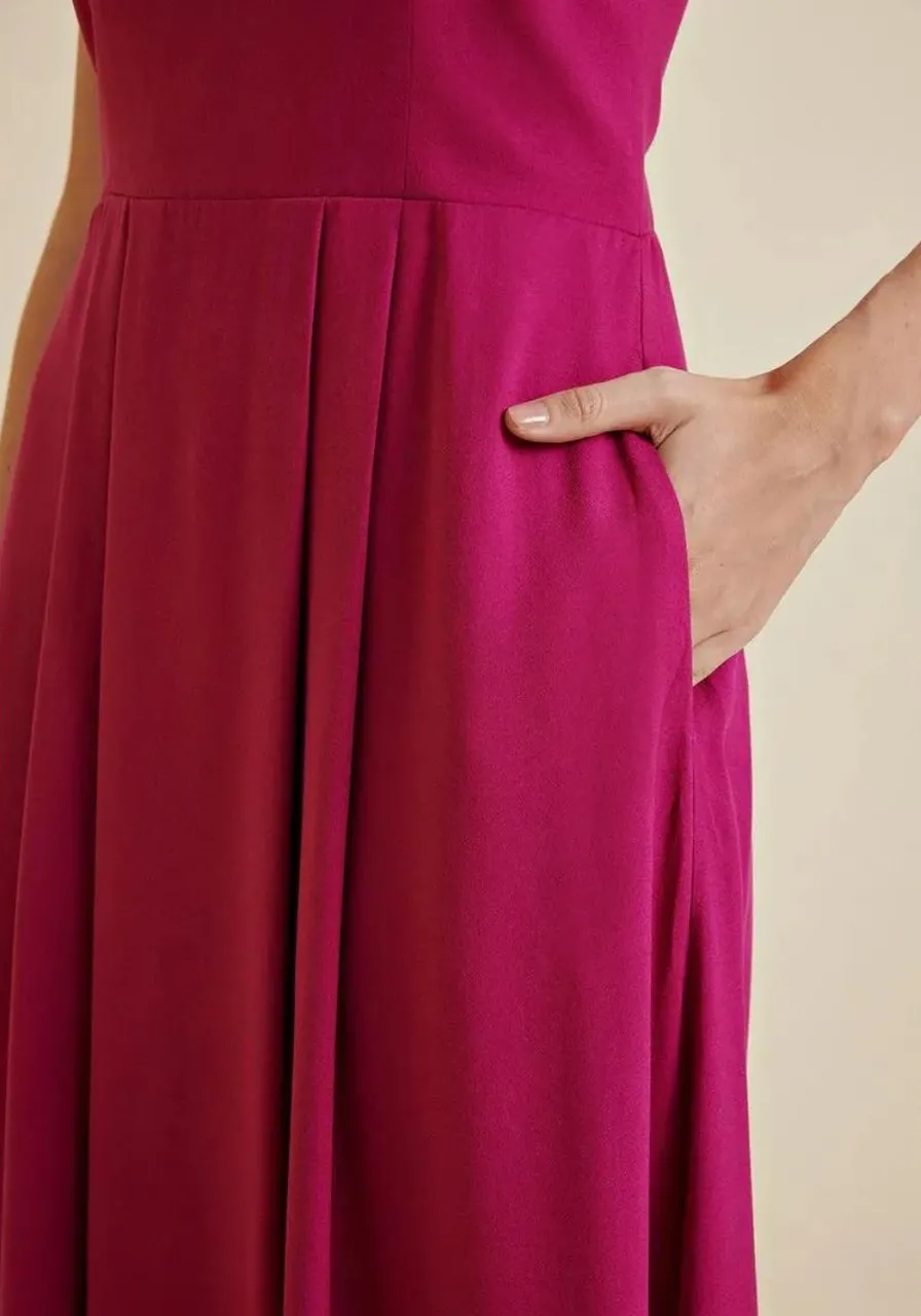 Vestido Morena Rosa Midi Decote Quadrado