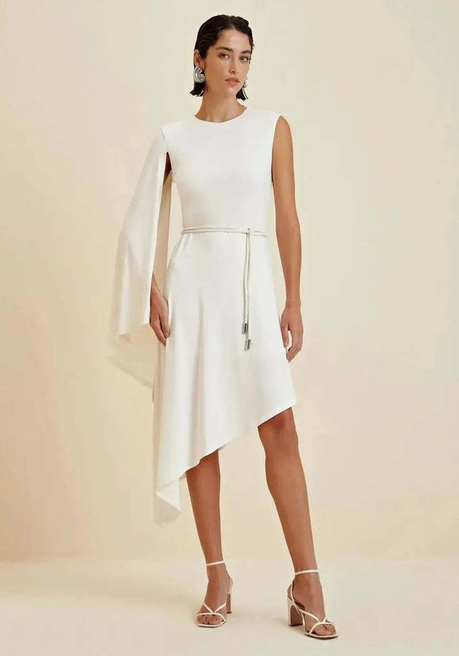 Vestido Morena Rosa Midi Assimétrico 