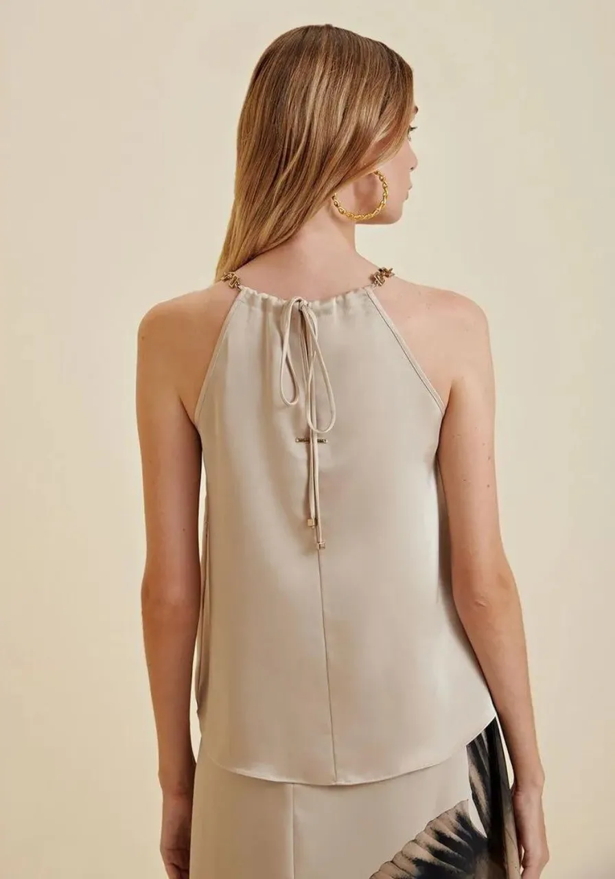 Blusa Morena Rosa Cava Francesa Detalhe Alças