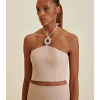 Top Cropped Decote V Invertido Detalhe Acessório  - imagem 1