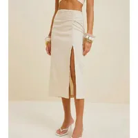 Saia Midi Reta Com Franzidos Cru - imagem 2