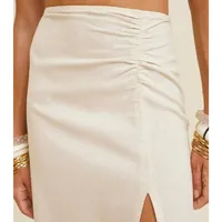 Saia Midi Reta Com Franzidos Cru - imagem 1