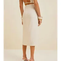 Saia Midi Reta Com Franzidos Cru - imagem 3