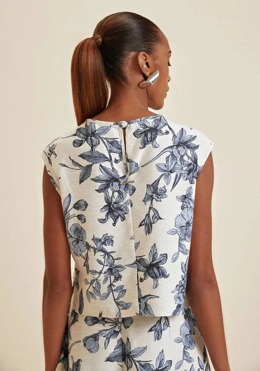 Blusa Morena Rosa Sem Manga Estampada