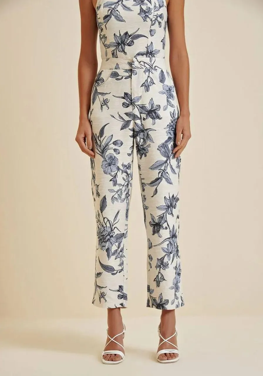 Calça Reta Cós Alto Estampada