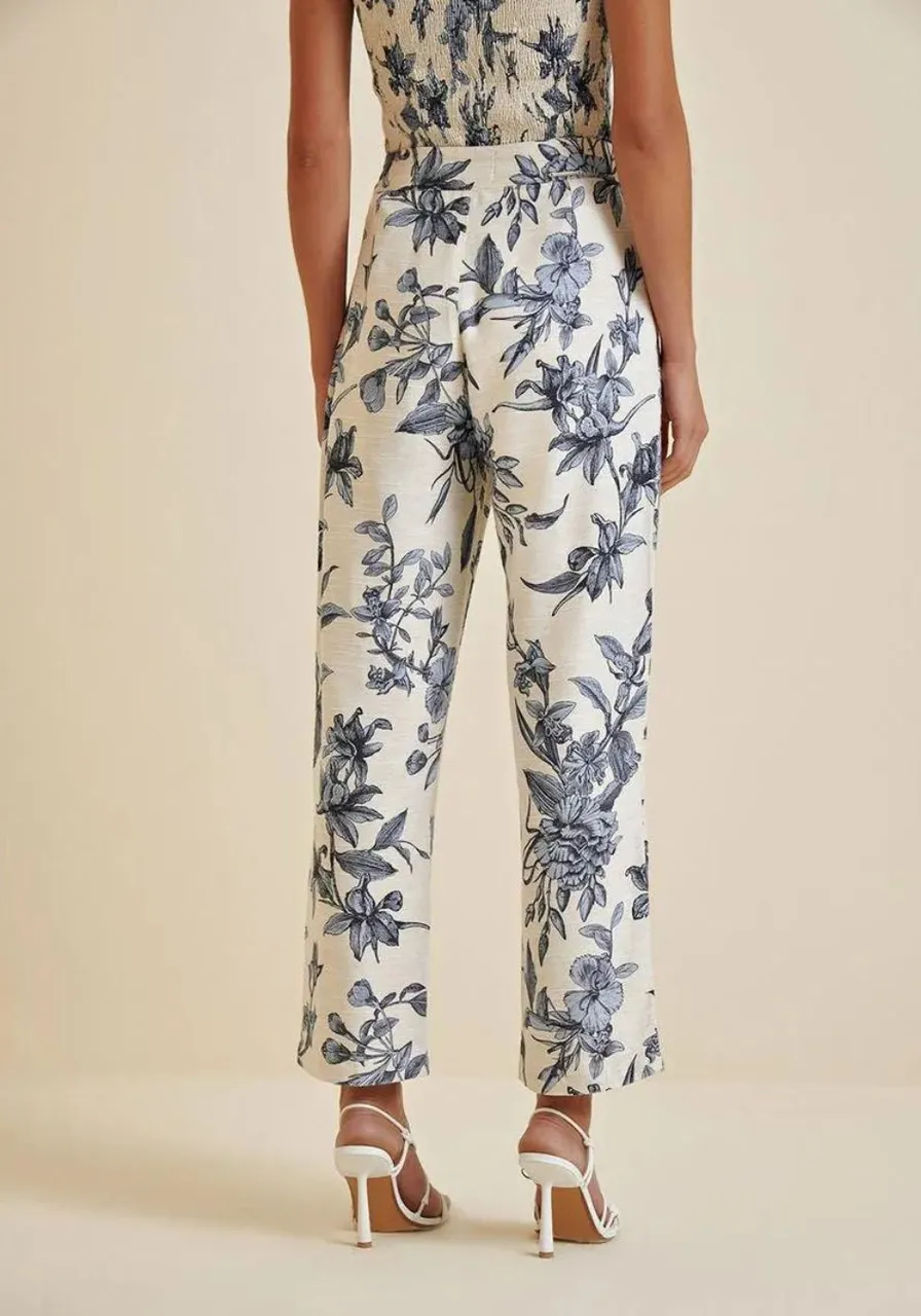 Calça Reta Cós Alto Estampada