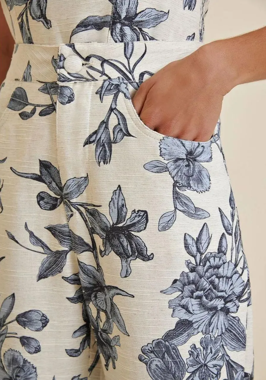 Calça Reta Cós Alto Estampada