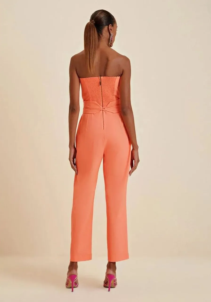 Macacão Morena Rosa Alfaiataria Com Faixa