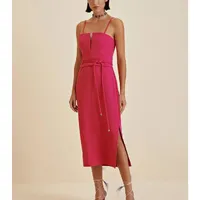Vestido Morena Rosa Midi Com Fenda - imagem 1