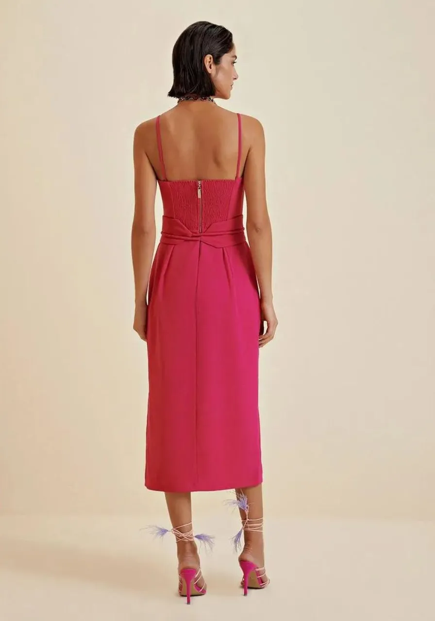 Vestido Morena Rosa Midi Com Fenda