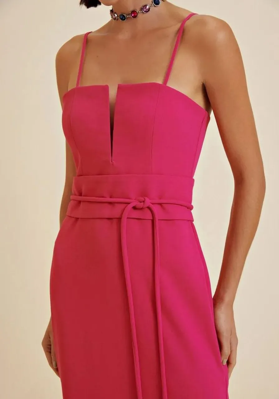 Vestido Morena Rosa Midi Com Fenda