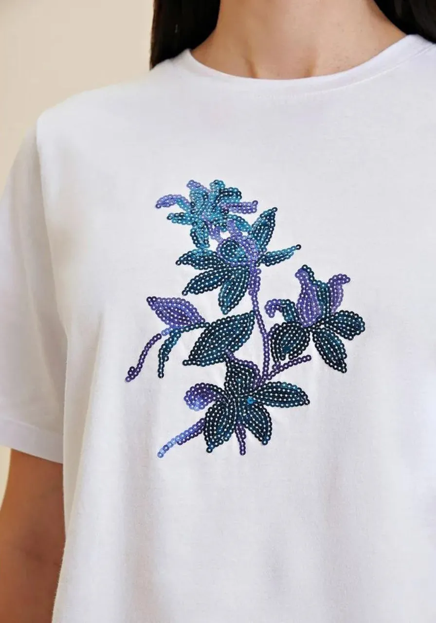 T-shirt Morena Rosa Estampa Paetê