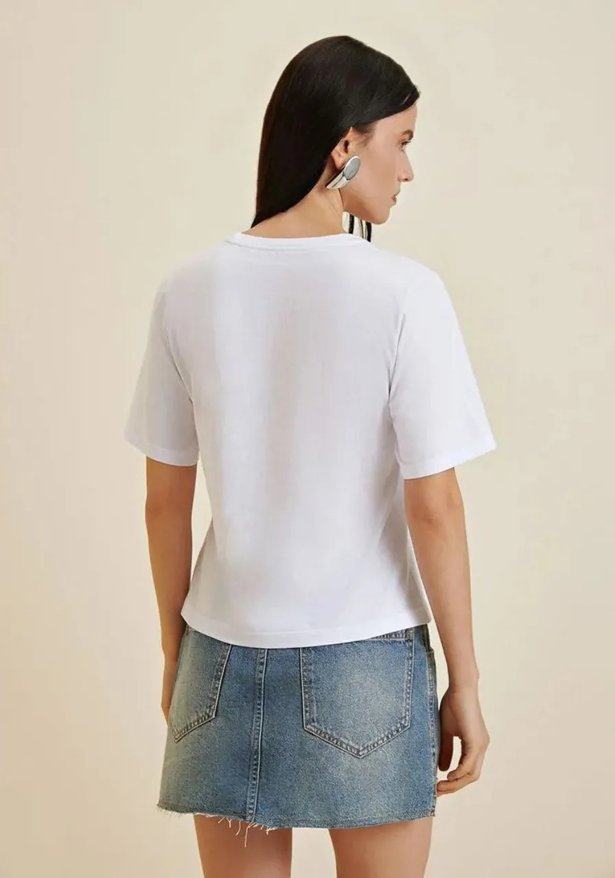 T-shirt Morena Rosa Estampa Paetê