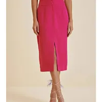 Saia Morena Rosa Midi Reta Com Fenda - imagem 1