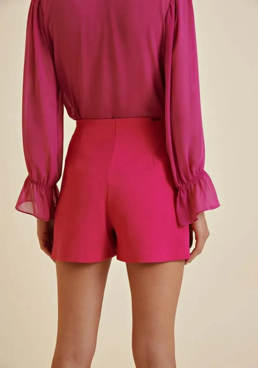 Short Saia Morena Rosa Curto Com Zíper