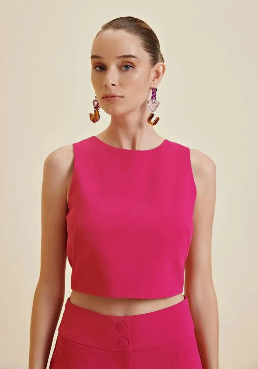 Blusa Morena Rosa Sem Mangas Com Zíper