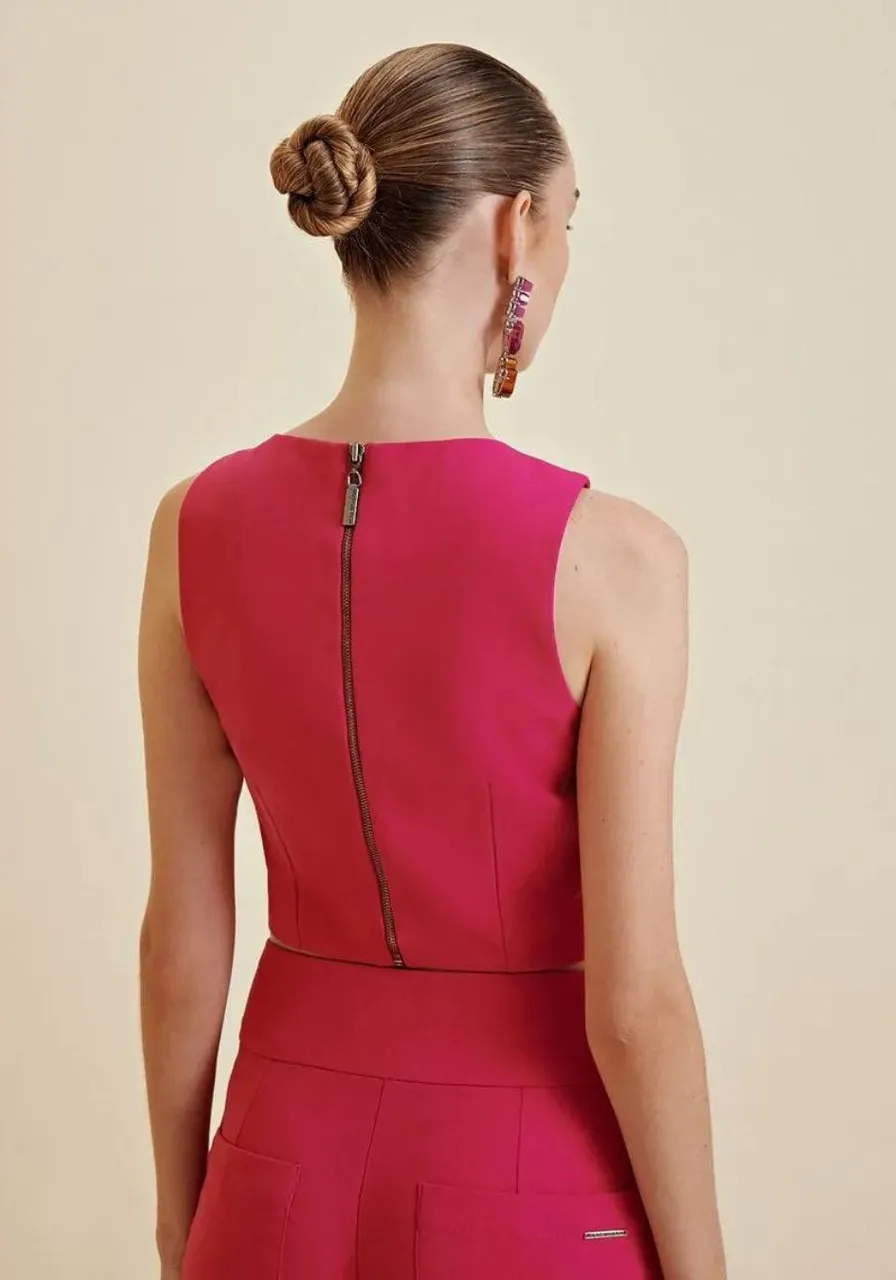 Blusa Morena Rosa Sem Mangas Com Zíper