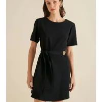 Vestido Curto Decote Redondo Com Faixa - imagem 1