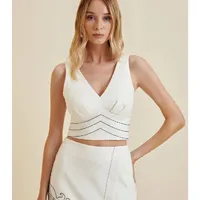 Top Cropped Decote V Com Bordado - imagem 1